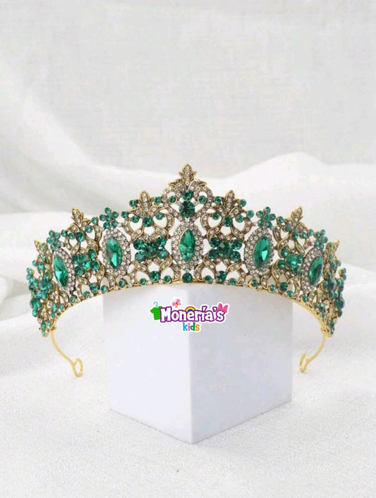 Tiara dorada con verde